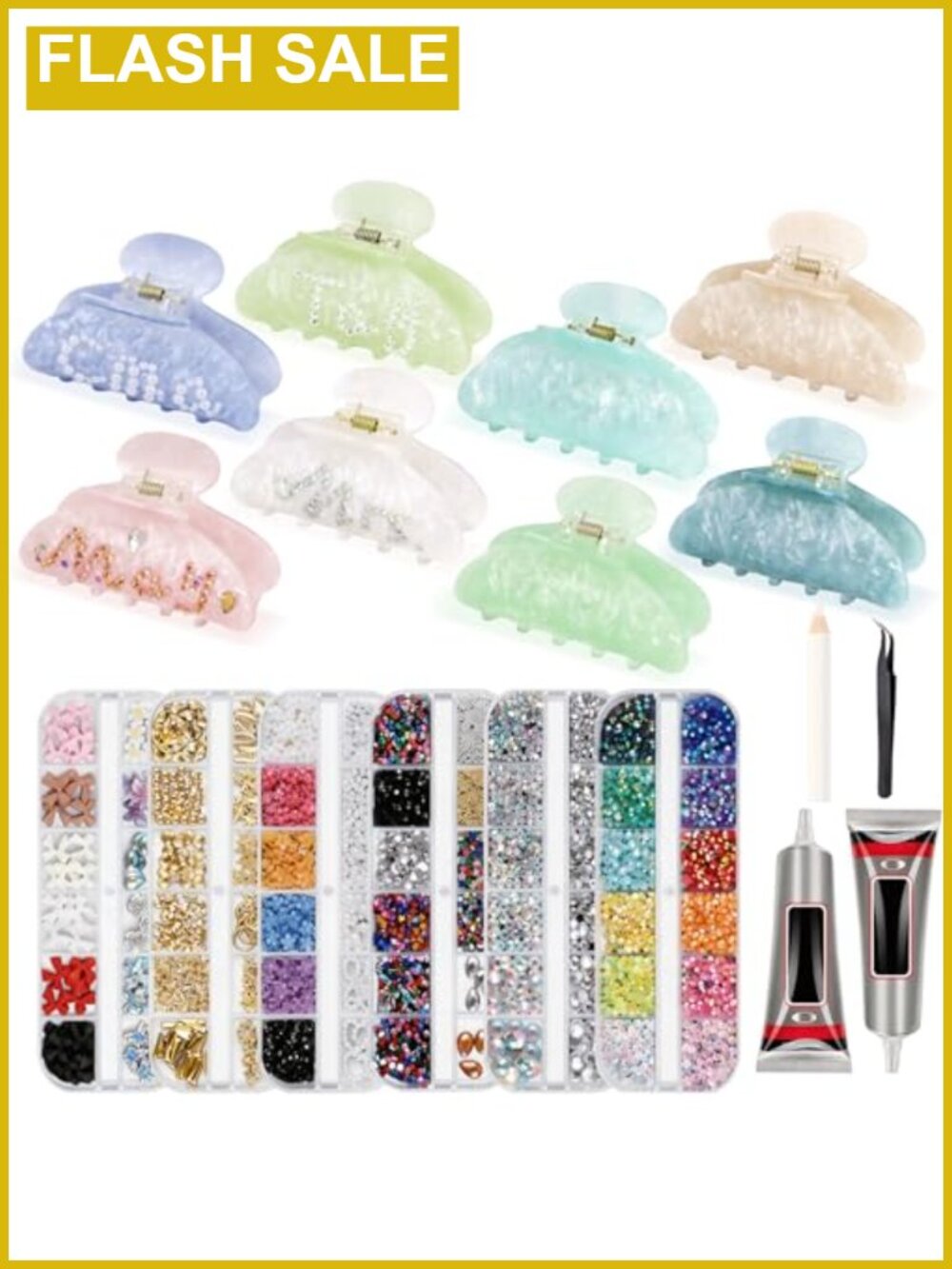 DIY Hair Claw Clips Kit Acrylic 8 Sets 72 Decorations Craft